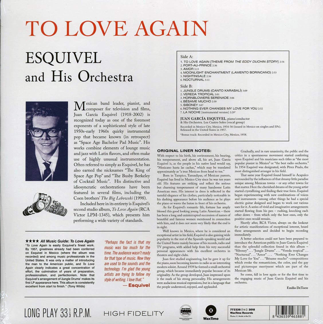Esquivel & His Orchestra - To Love Again (DMM) (ltd. ed.) (180g) (High-Def VV) (remastered) vinyl LP back cover