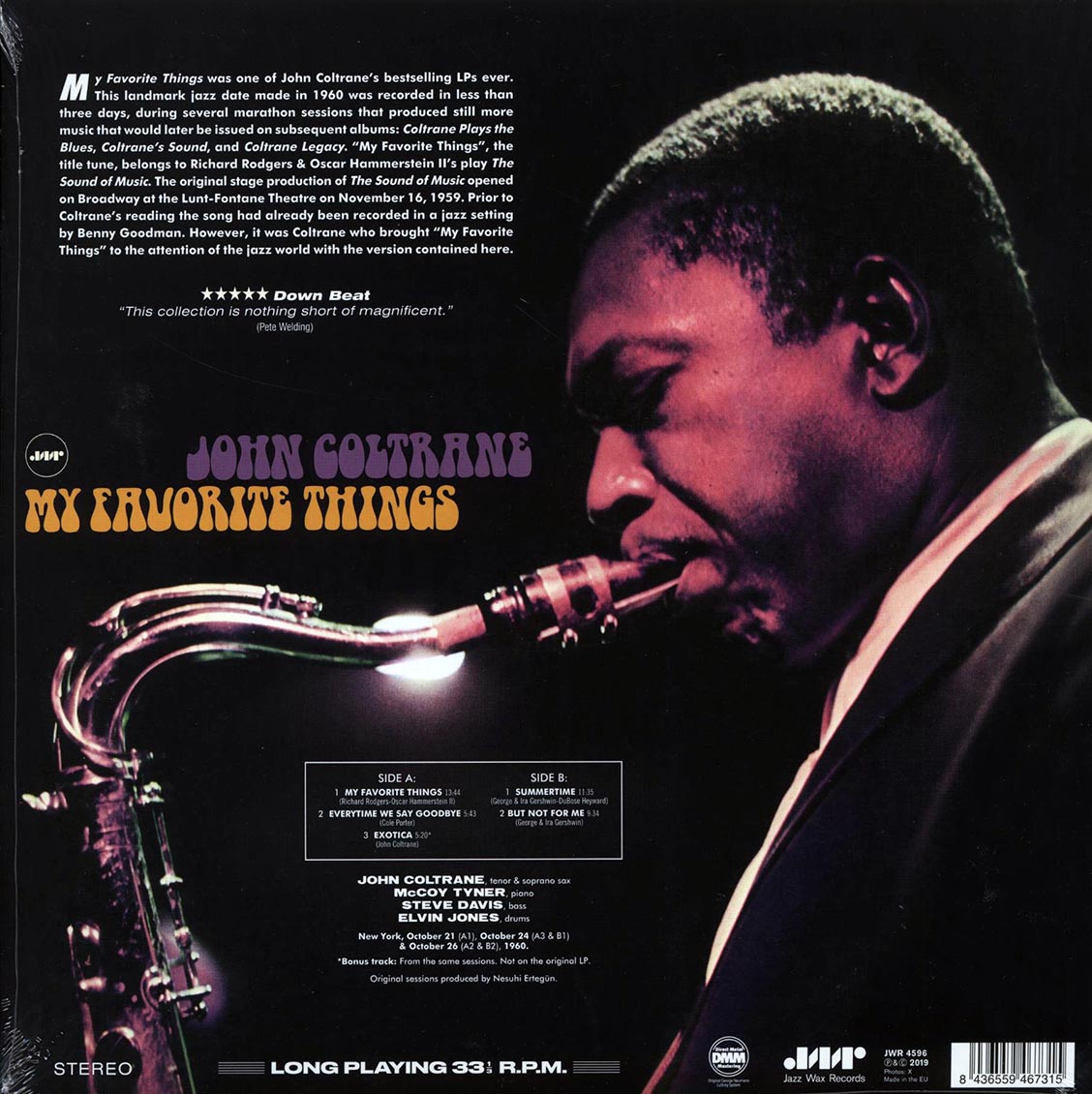John Coltrane - My Favorite Things (+bonus track) (ltd. ed.) (180g) (remastered) vinyl LP back cover