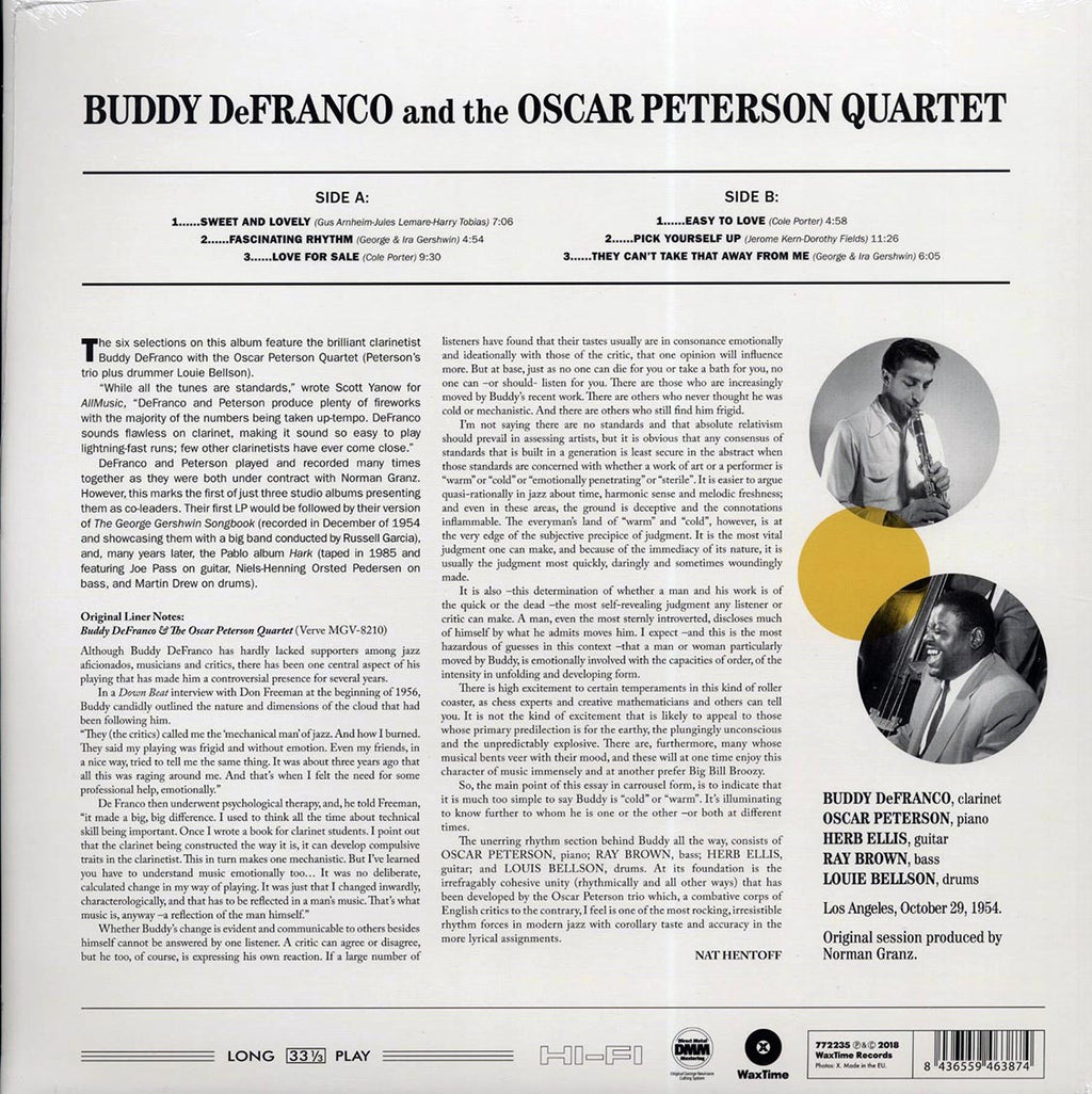 Buddy DeFranco & Oscar Peterson Quartet - Buddy DeFranco & Oscar Peterson Quartet (ltd. ed.) (180g) (remastered) vinyl LP back cover
