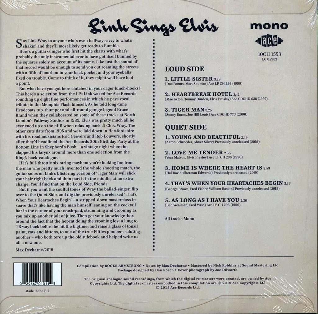 Link Wray - Link Sings Elvis vinyl LP back cover
