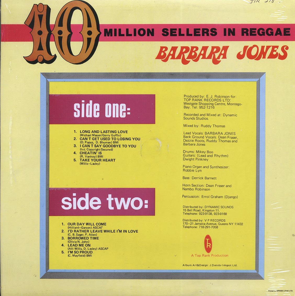 Barbara Jones - 10 Million Sellers In Reggae (orig. press) vinyl LP back cover