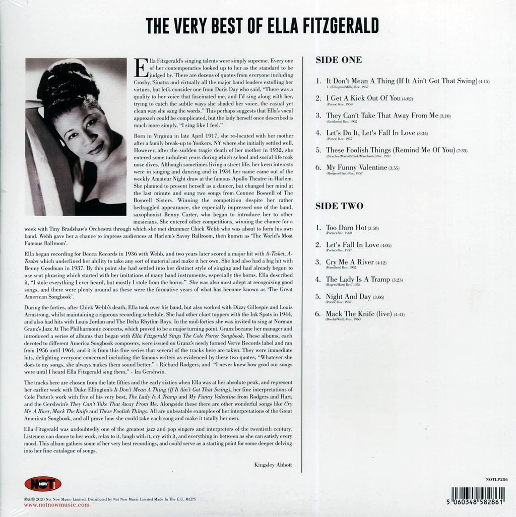 Ella Fitzgerald - The Very Best Of Ella Fitzgerald (180g) (colored vinyl) vinyl LP back cover