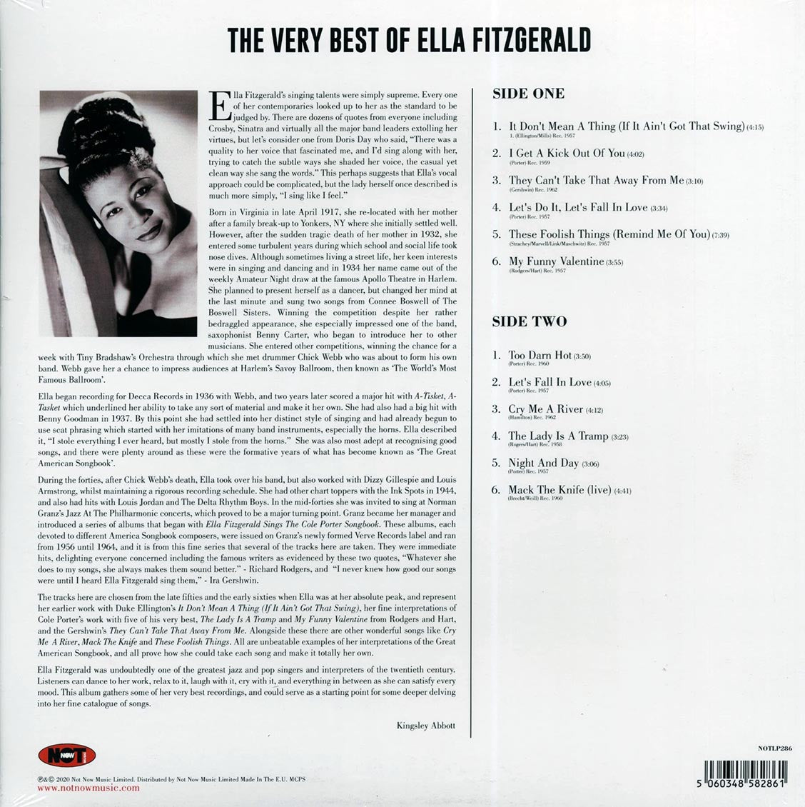 Ella Fitzgerald - The Very Best Of Ella Fitzgerald (180g) (colored vinyl) vinyl LP back cover
