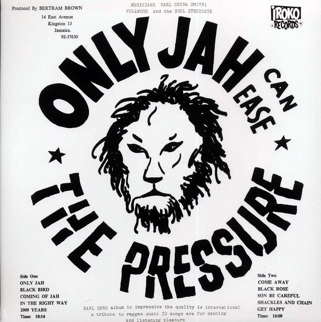 Earl Zero - Only Jah Can Ease The Pressure vinyl LP back cover