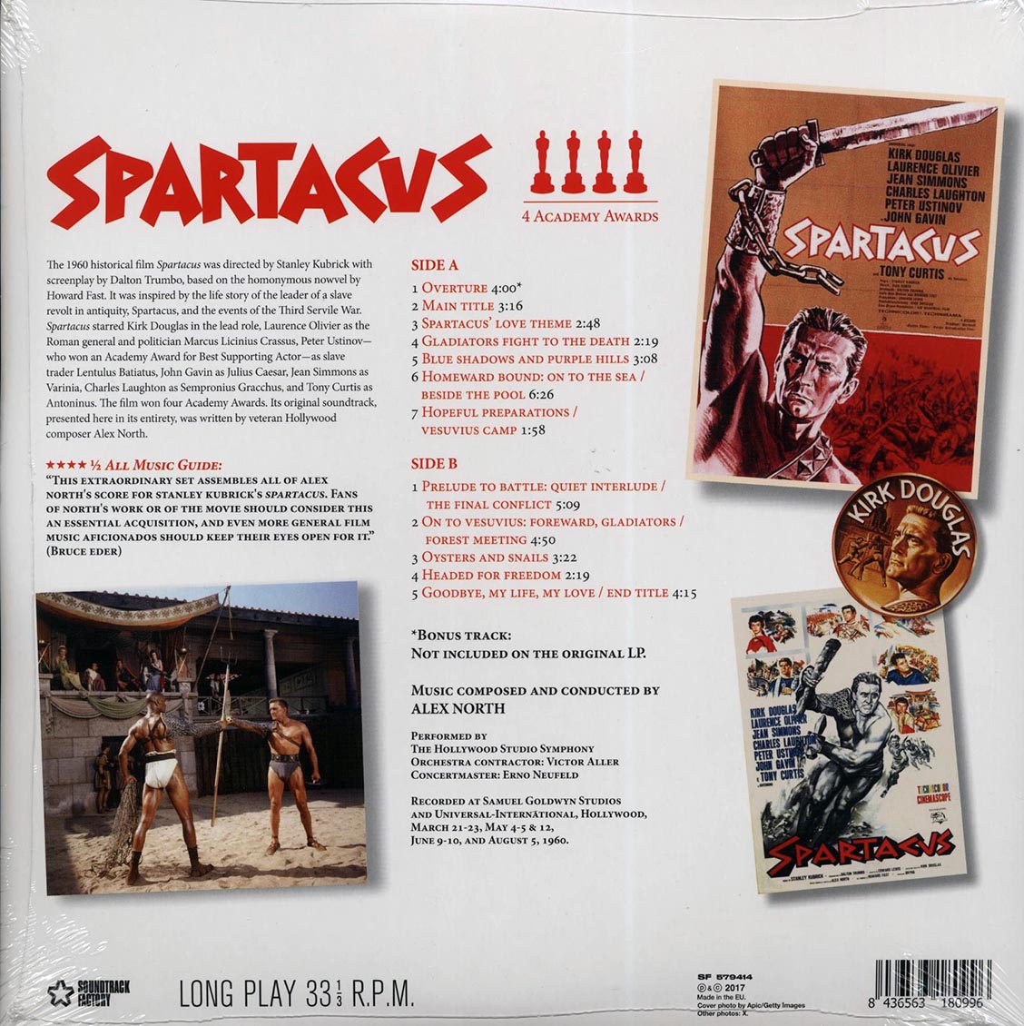 Alex North - Spartacus Original Motion Picture Soundtrack (+bonus track) (ltd. ed.) (180g) vinyl LP back cover