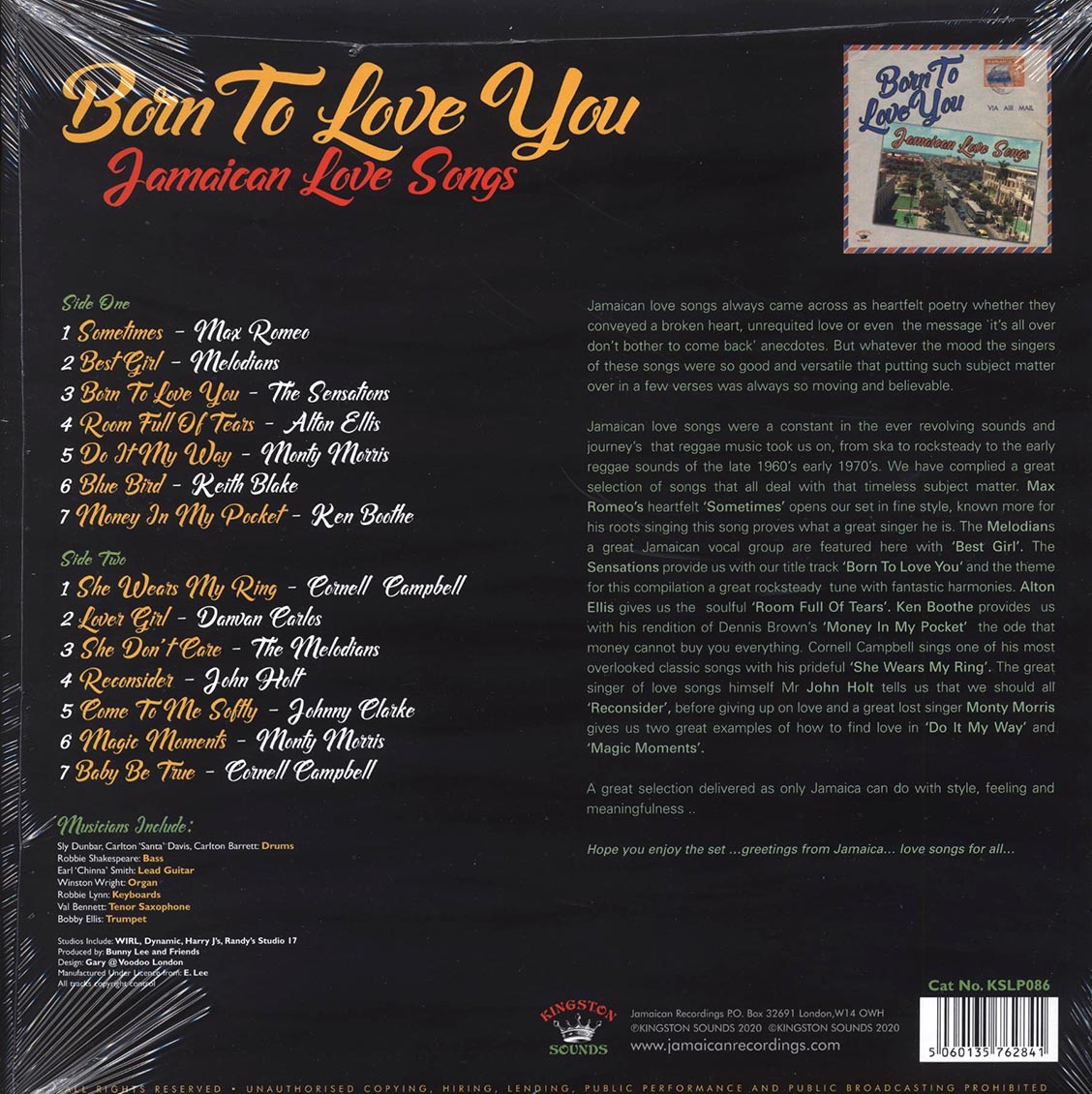 Alton Ellis, Ken Boothe, The Melodians, Etc. - Born To Love You: Jamaican Love Songs vinyl LP back cover