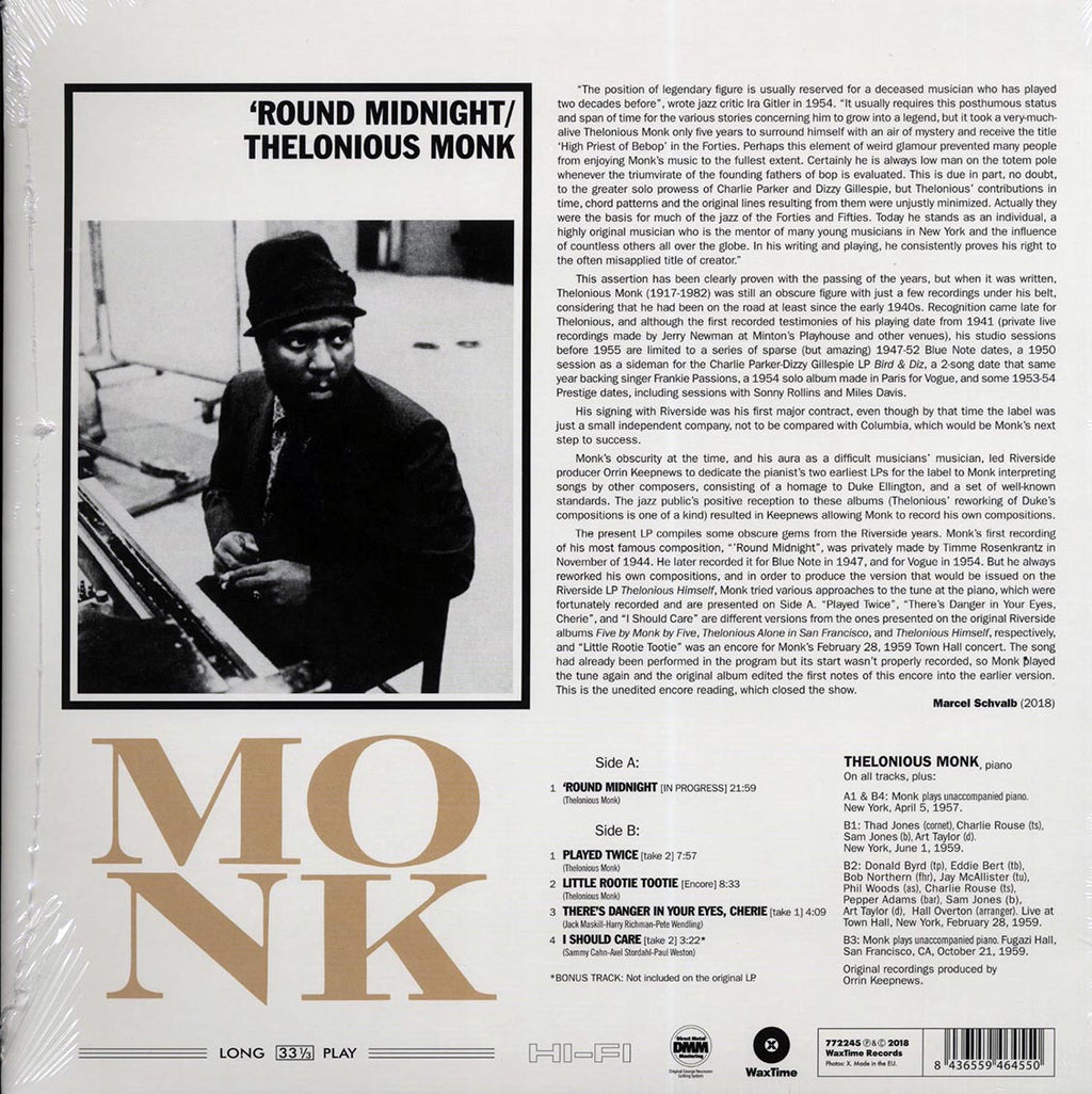 Thelonious Monk - Round Midnight (+bonus track) (ltd. ed.) (180g) (remastered) vinyl LP back cover