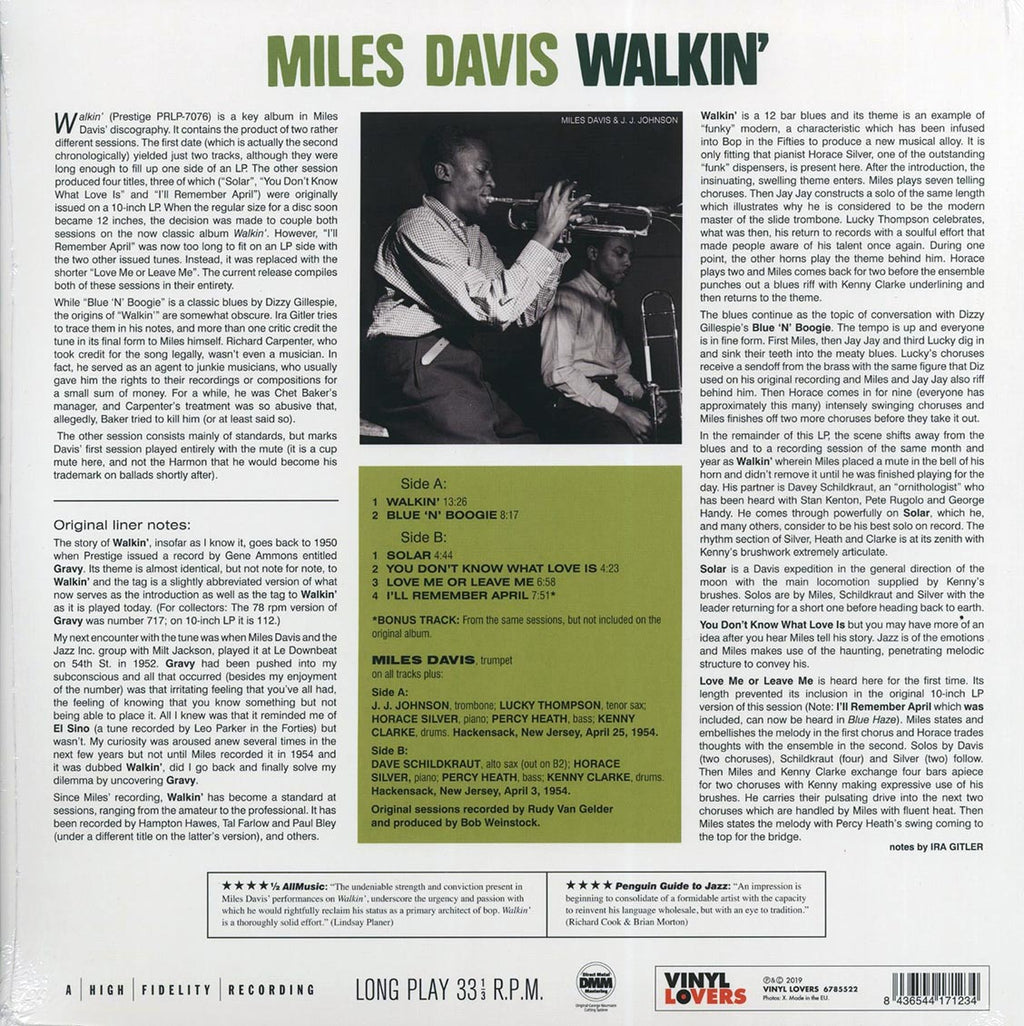 Miles Davis - Walkin' (+bonus track) (ltd. ed.) (180g) vinyl LP back cover