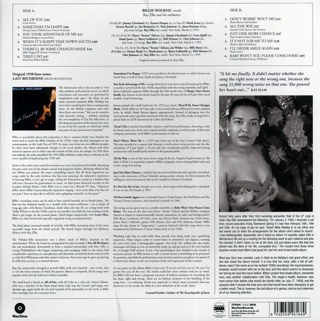 Billie Holiday, Ray Ellis & His Orchestra - Last Recording (ltd. ed.) (180g) (remastered) vinyl LP back cover
