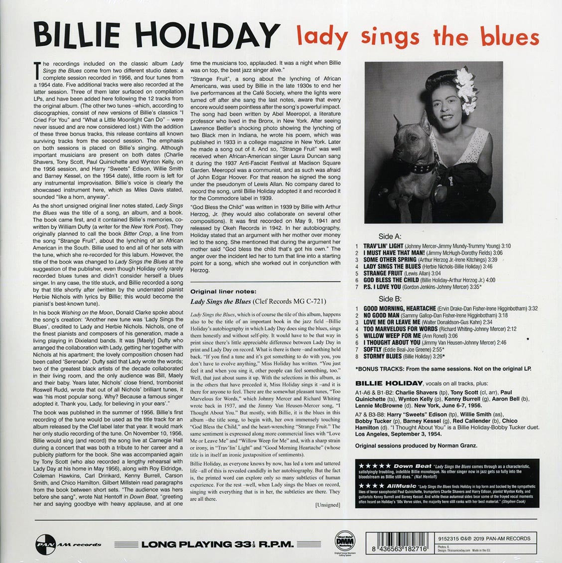 Billie Holiday - Lady Sings The Blues (+3 bonus tracks) (ltd. ed.) (180g) (remastered) vinyl LP back cover