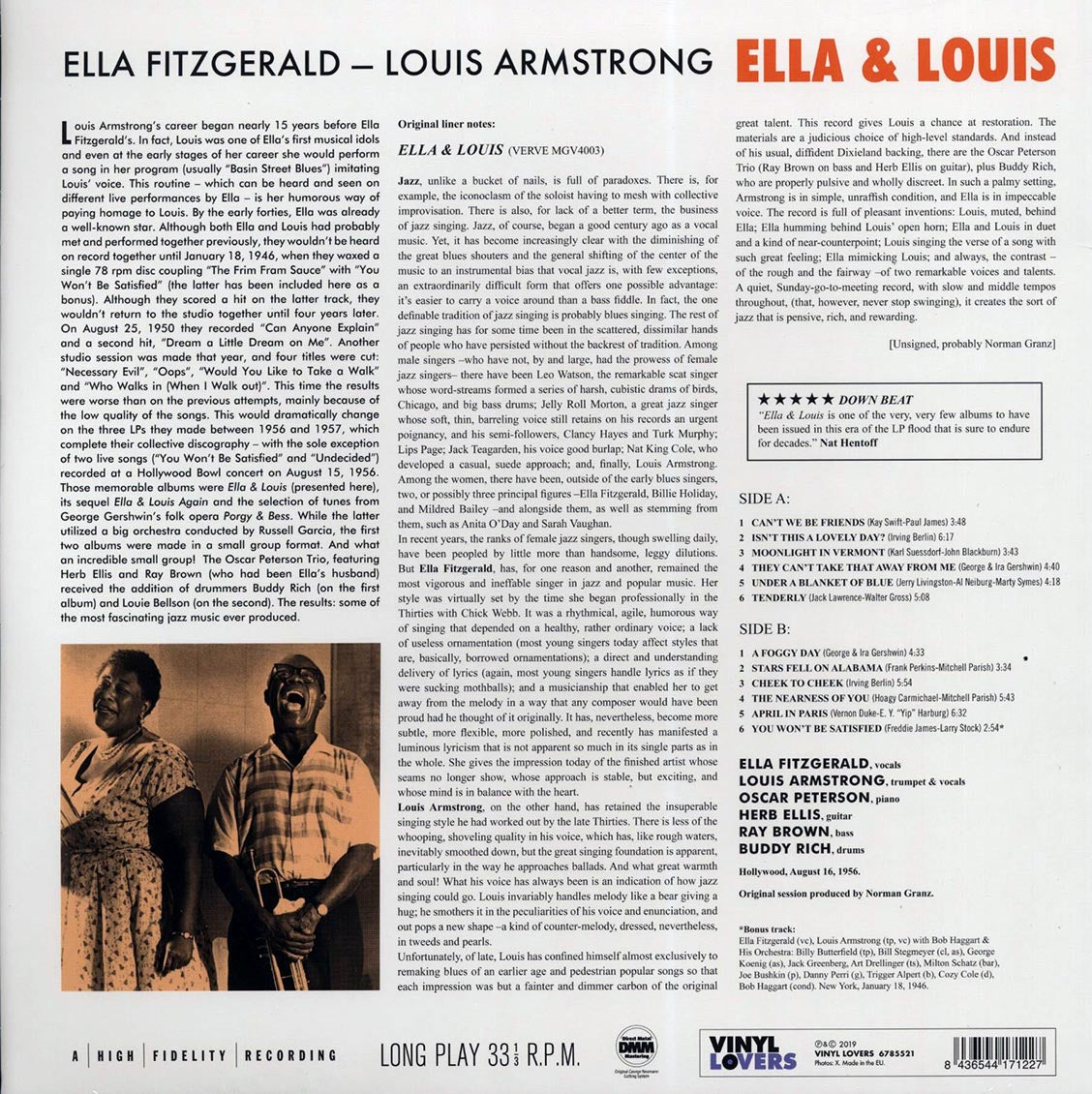 Ella Fitzgerald, Louis Armstrong - Ella & Louis (+bonus track) (ltd. ed.) (180g) vinyl LP back cover