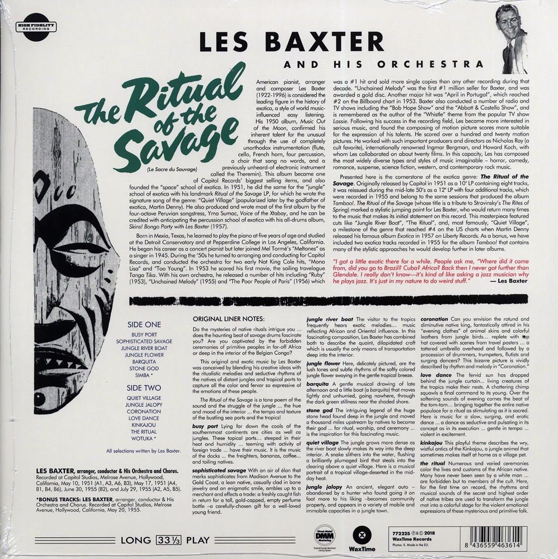 Les Baxter & His Orchestra - Ritual Of The Savage (Le Sacre Du Sauvage) (+2 bonus tracks) (ltd. ed.) (180g) vinyl LP back cover