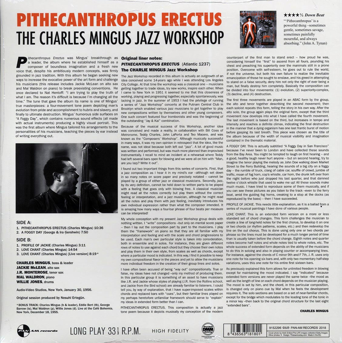 Charles Mingus - Pithecanthropus Erectus (+bonus track) (ltd. ed.) (180g) (remastered) vinyl LP back cover