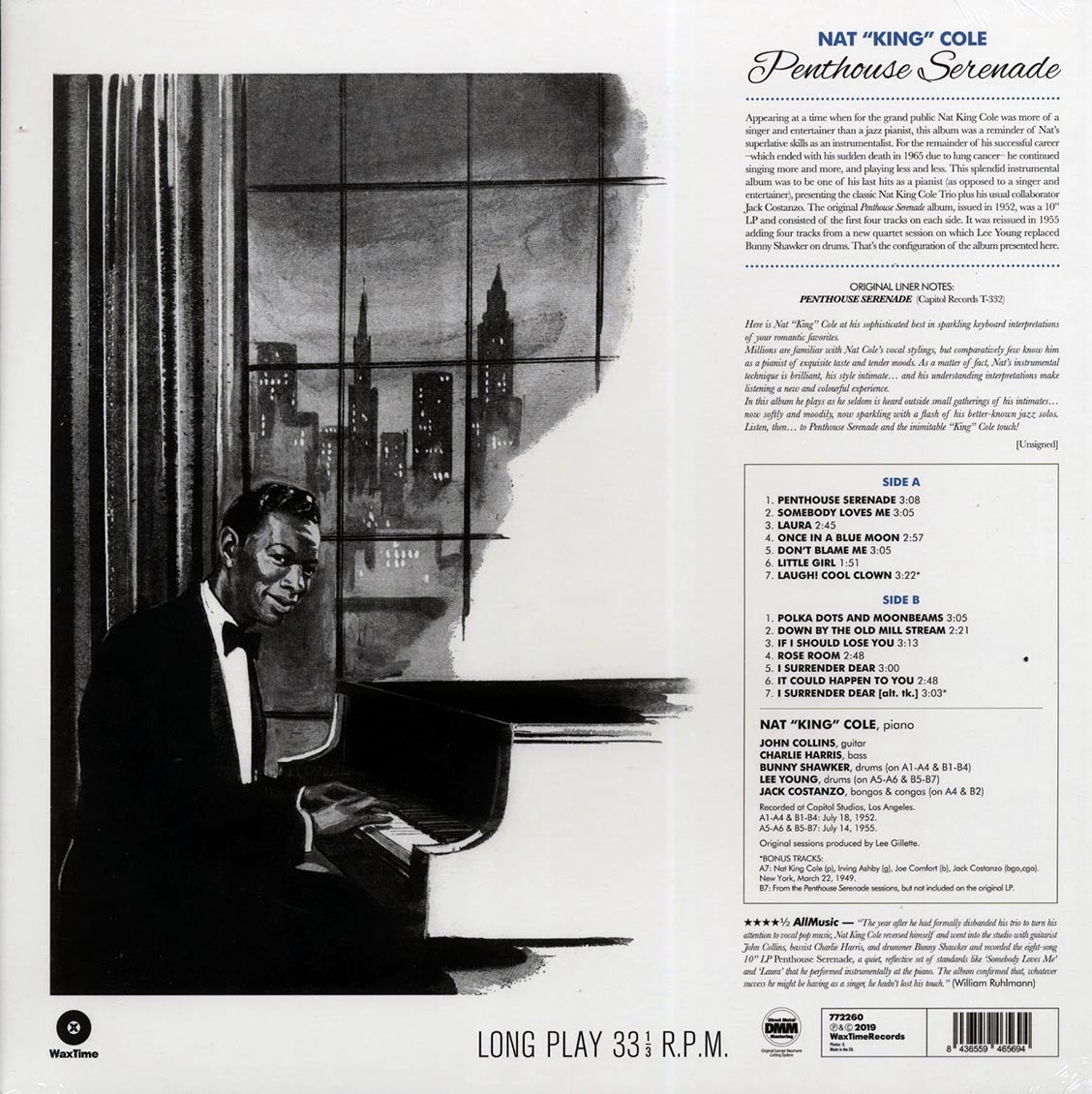 Nat King Cole - Penthouse Serenade: Nat King Cole At The Piano (+2 bonus tracks) (ltd. ed.) (180g) (remastered) vinyl LP back cover