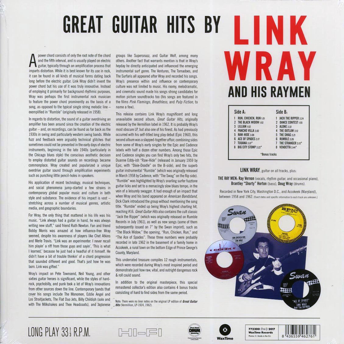 Link Wray & His Wraymen - Great Guitar Hits By Link Wray & His Raymen (+4 bonus tracks) (ltd. ed.) (180g) vinyl LP back cover