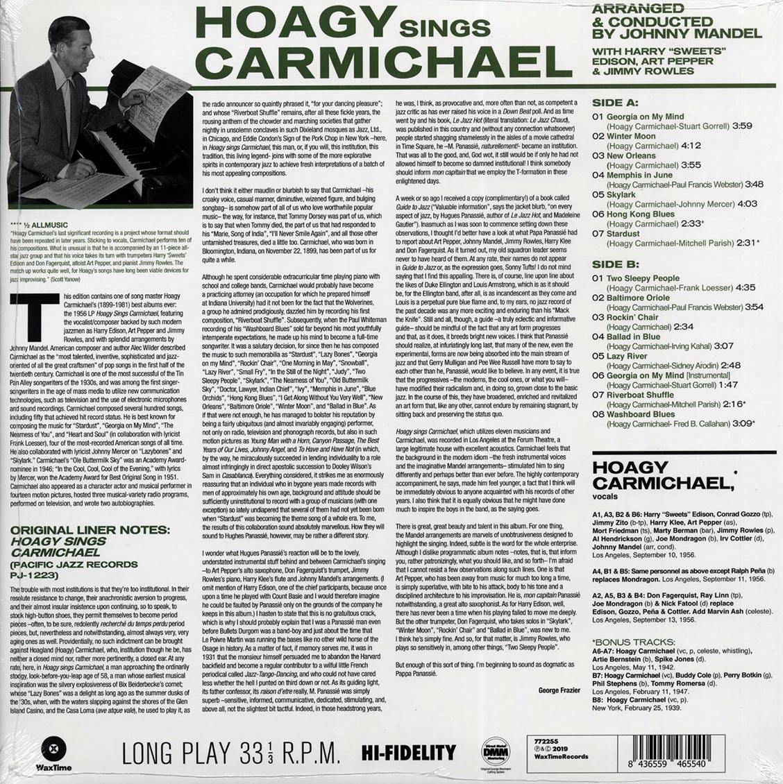 Hoagy Carmichael - Hoagy Sings Carmichael (+4 bonus tracks) (ltd. ed.) (180g) vinyl LP back cover