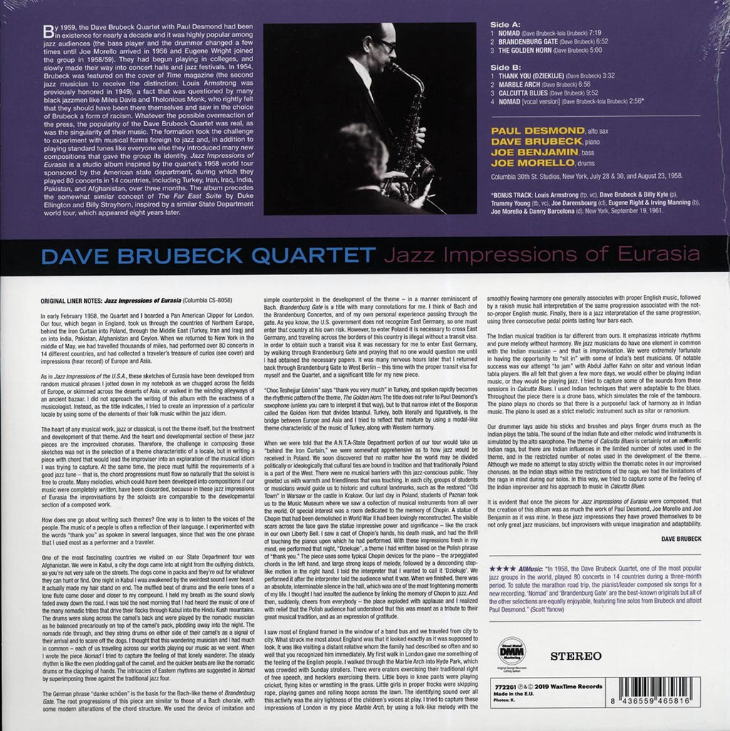 Dave Brubeck Quartet - Jazz Impressions Of Eurasia (+bonus track) (ltd. ed.) (180g) (remastered) vinyl LP back cover