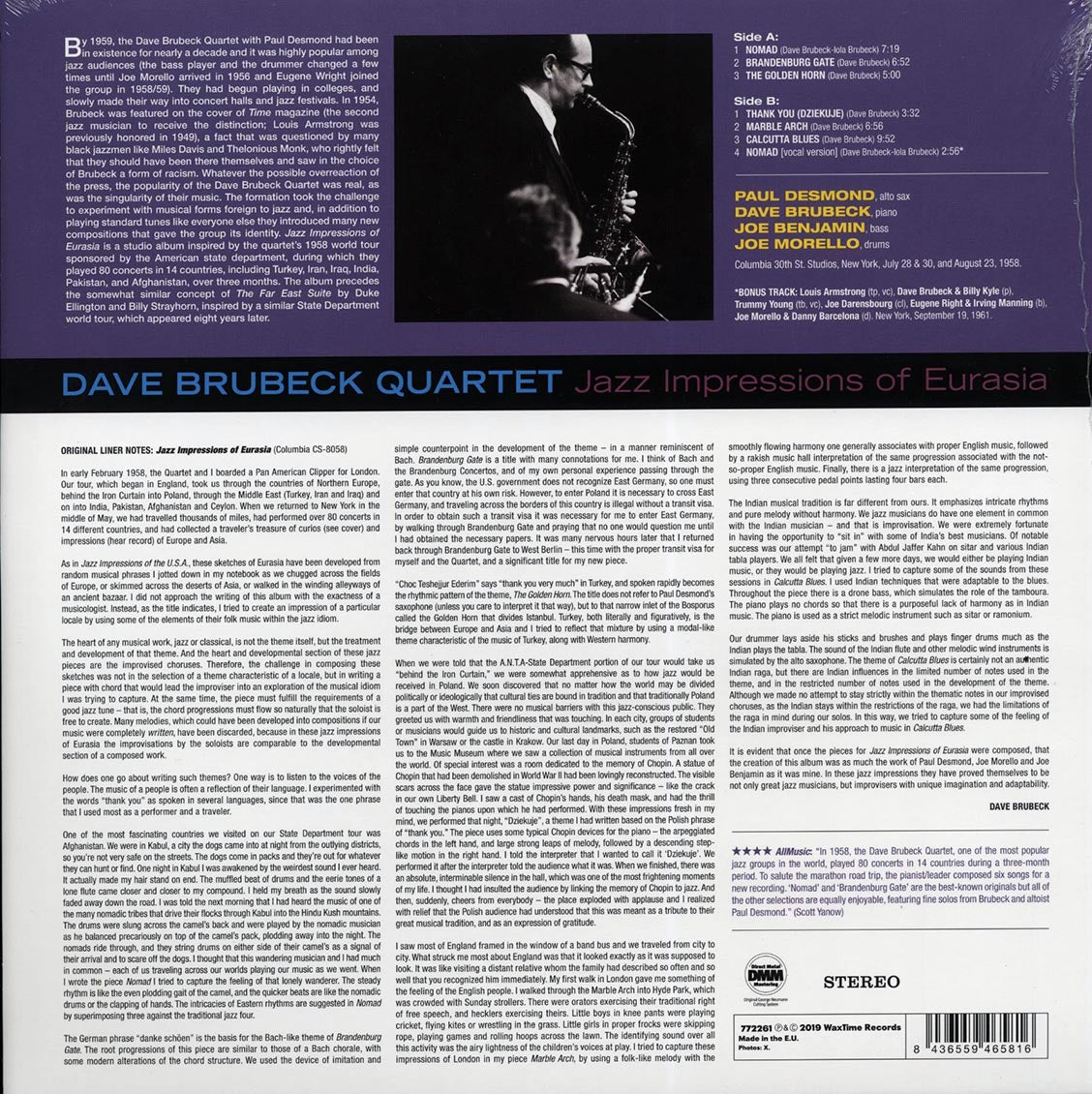 Dave Brubeck Quartet - Jazz Impressions Of Eurasia (+bonus track) (ltd. ed.) (180g) (remastered) vinyl LP back cover