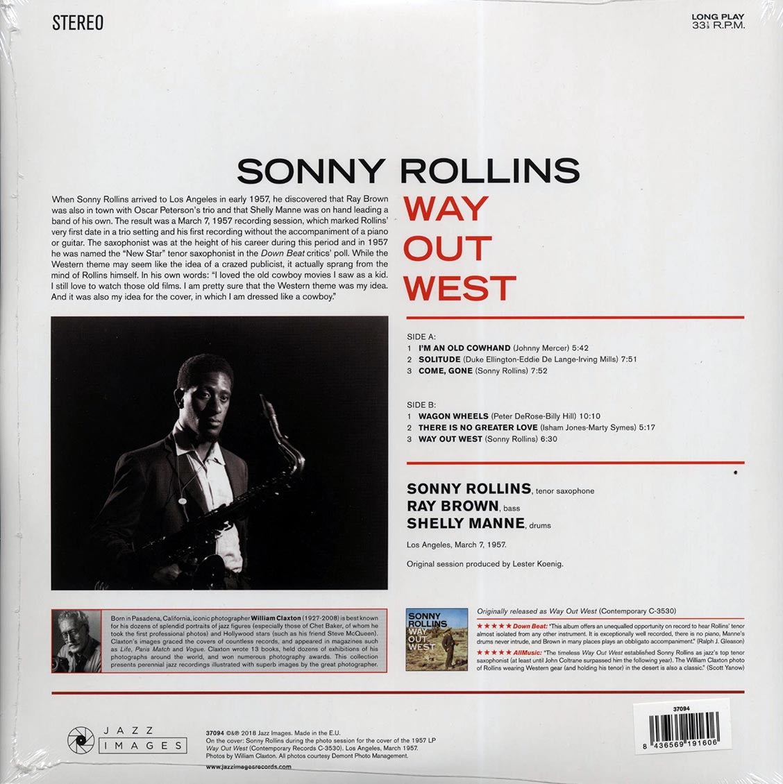 Sonny Rollins - Way Out West (ltd. ed.) (180g) vinyl LP back cover