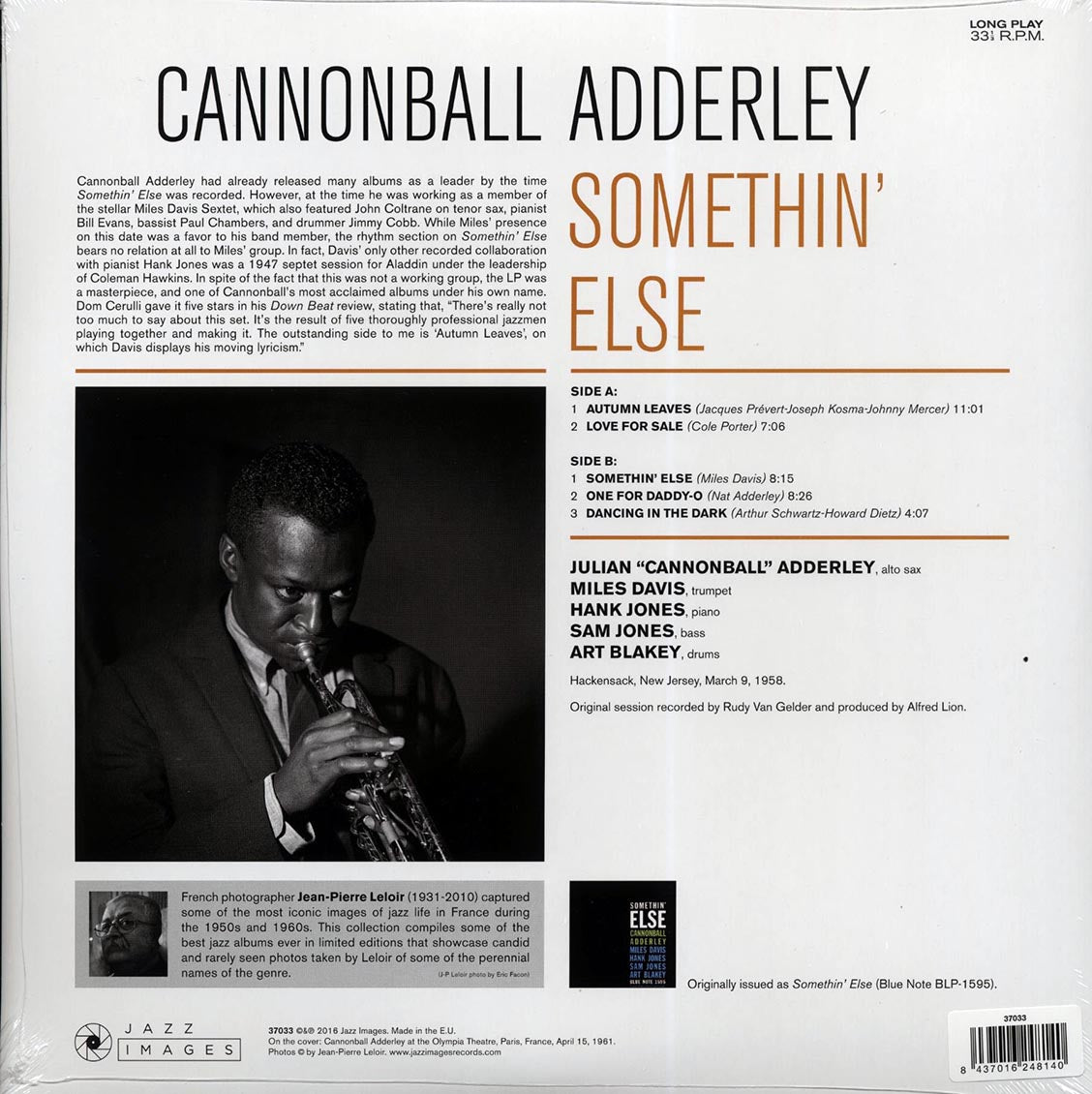 Cannonball Adderley - Somethin' Else (ltd. ed.) (180g) vinyl LP back cover