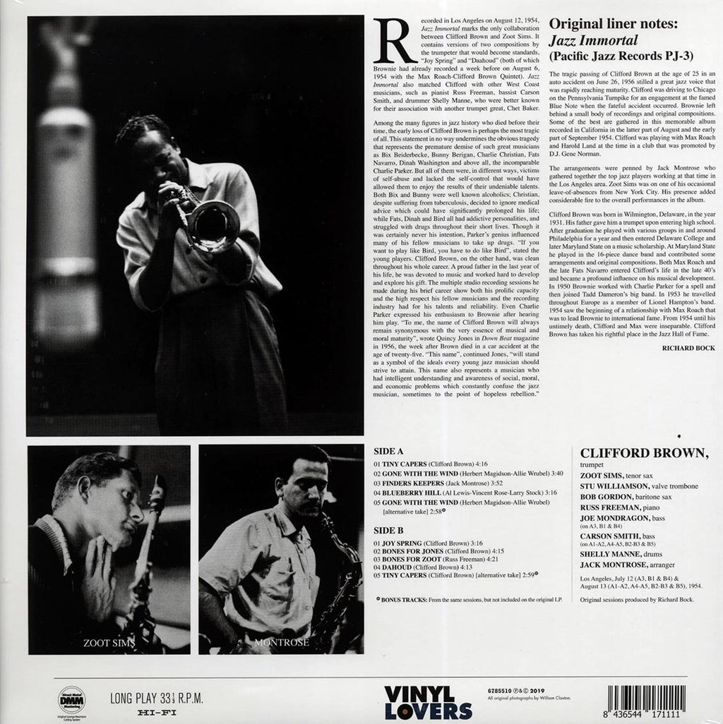 Clifford Brown, Zoot Simms - Jazz Immortal (+2 bonus tracks) (ltd. ed.) (180g) vinyl LP back cover