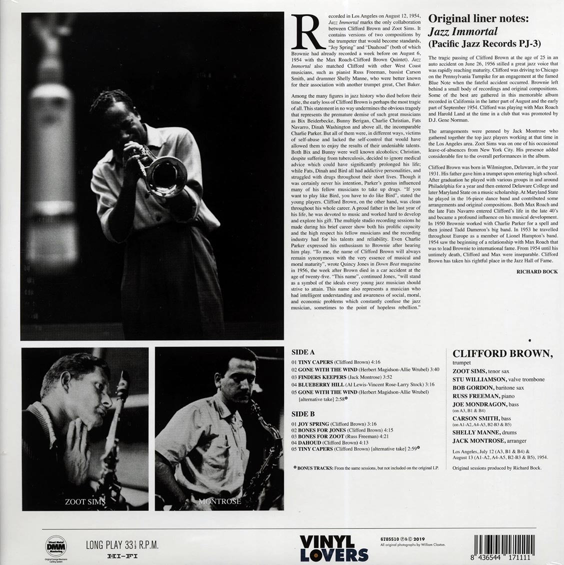 Clifford Brown, Zoot Simms - Jazz Immortal (+2 bonus tracks) (ltd. ed.) (180g) vinyl LP back cover