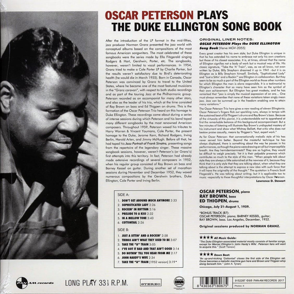 Oscar Peterson - Plays The Duke Ellington Song Book (+bonus track) (ltd. ed.) (180g) (remastered) vinyl LP back cover