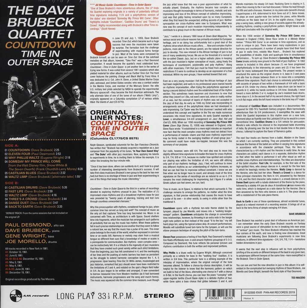 Dave Brubeck Quartet - Countdown: Time In Outer Space (+bonus track) (ltd. ed.) (180g) (remastered) vinyl LP back cover