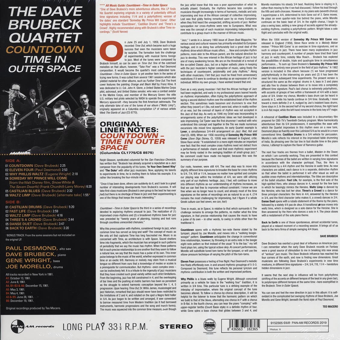 Dave Brubeck Quartet - Countdown: Time In Outer Space (+bonus track) (ltd. ed.) (180g) (remastered) vinyl LP back cover