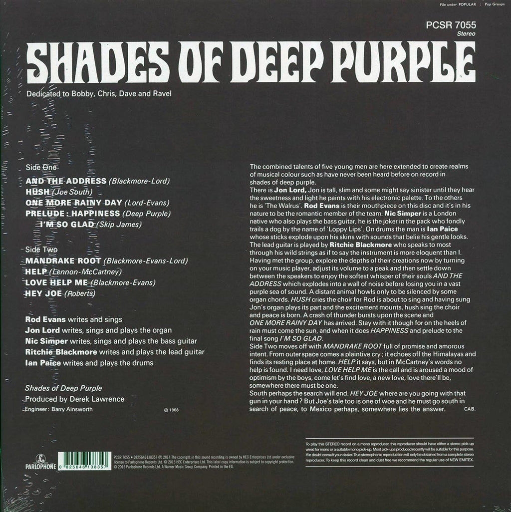 Deep Purple - Shades Of Deep Purple (180g) (remastered) vinyl LP back cover