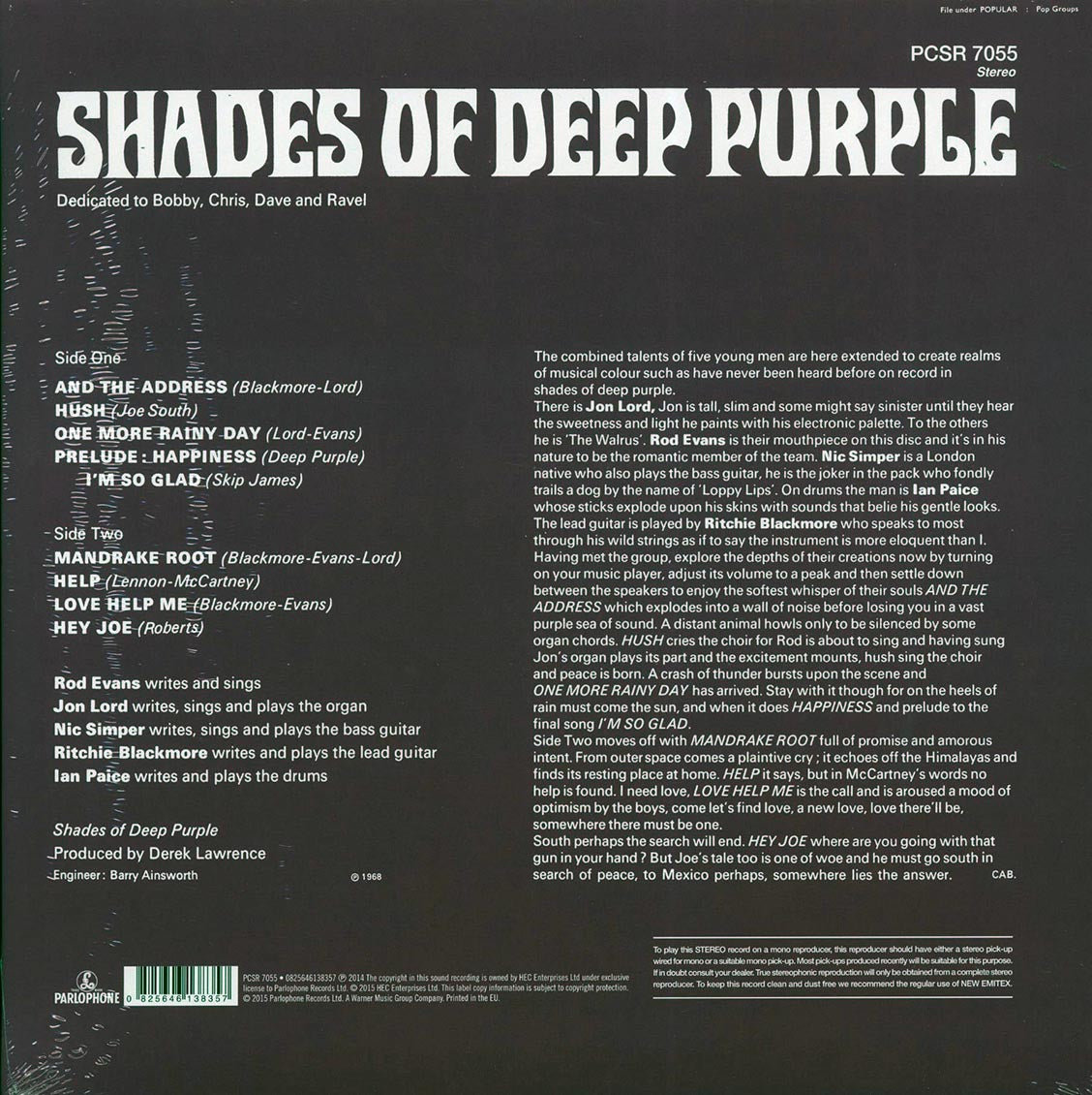 Deep Purple - Shades Of Deep Purple (180g) (remastered) vinyl LP back cover