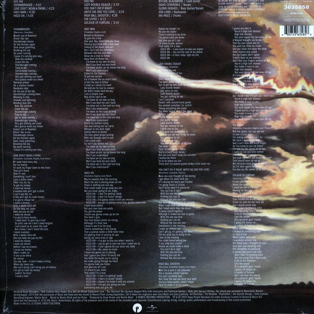 Deep Purple - Stormbringer (incl. mp3) (180g) vinyl LP back cover