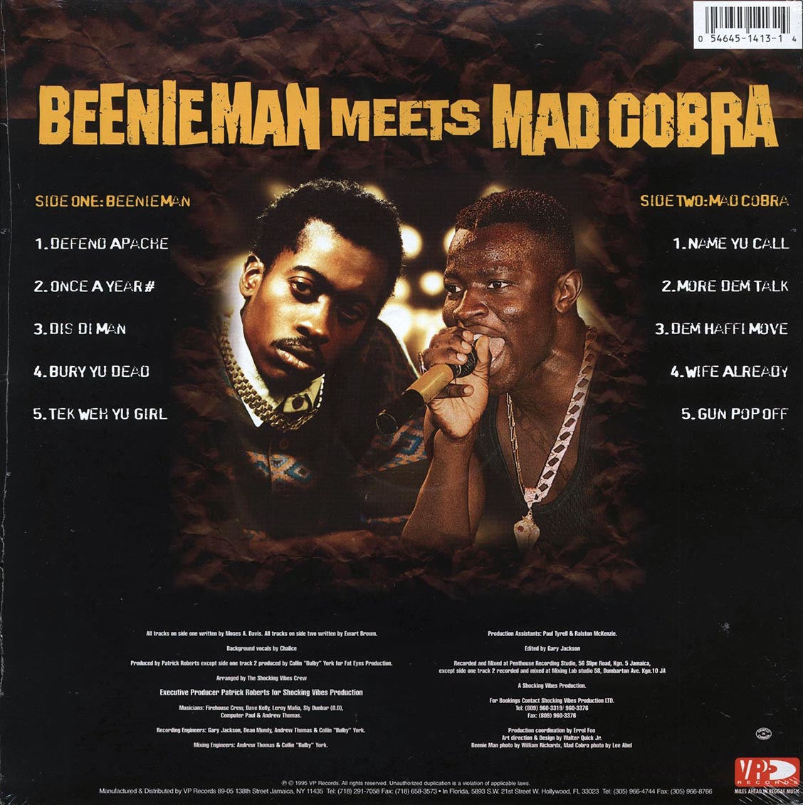 Beenie Man, Mad Cobra - Beenie Man Meets Mad Cobra (orig. press) vinyl LP back cover