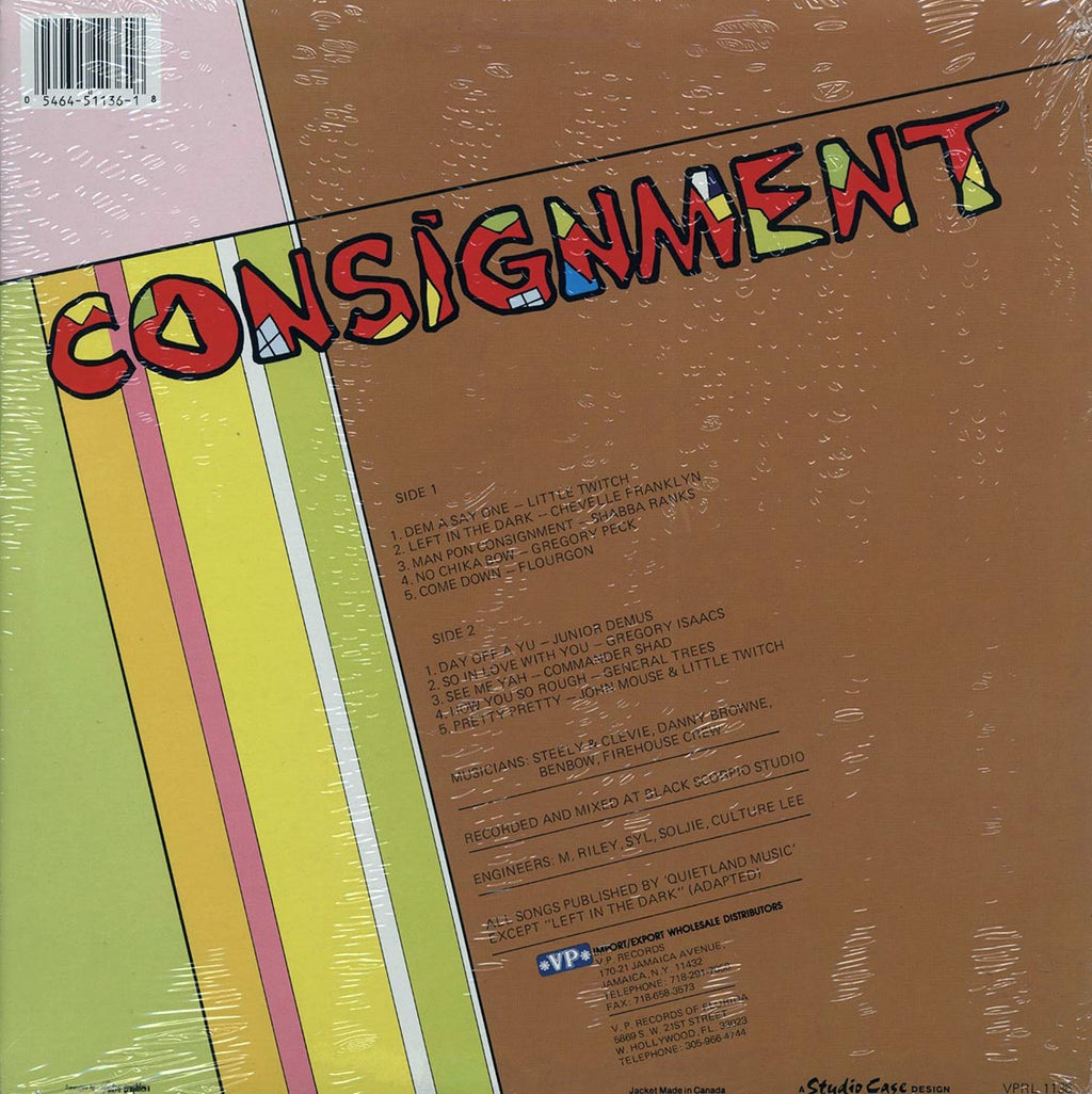 Shabba Ranks, Gregory Isaacs, Gregory Peck, Jr. Demus, Etc. - Consignment Dancehall Mix (rhythm: "Up Park Camp / Get In The Groove") (orig. press) vinyl LP back cover
