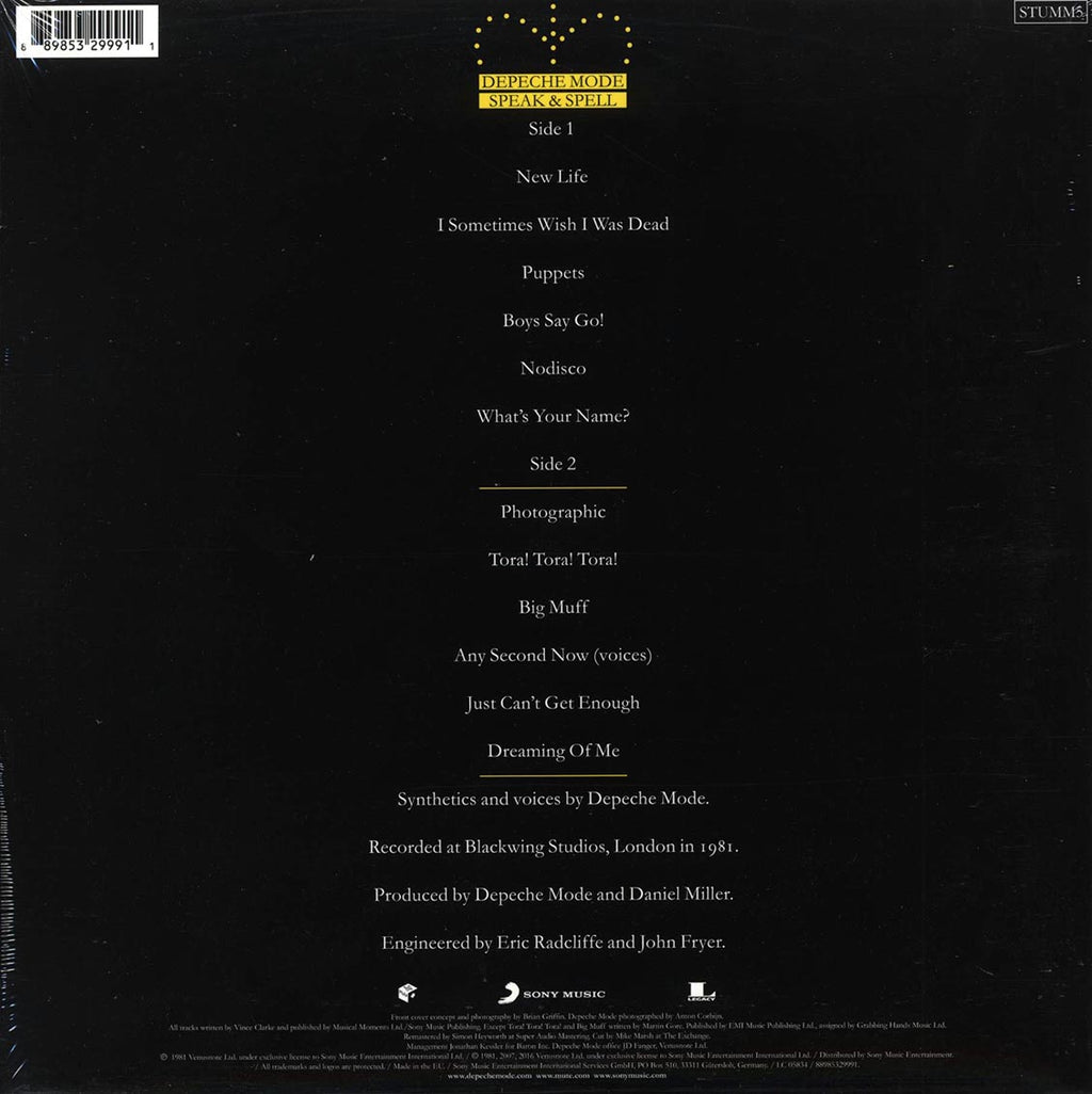Depeche Mode - Speak & Spell (180g) (remastered) vinyl LP back cover