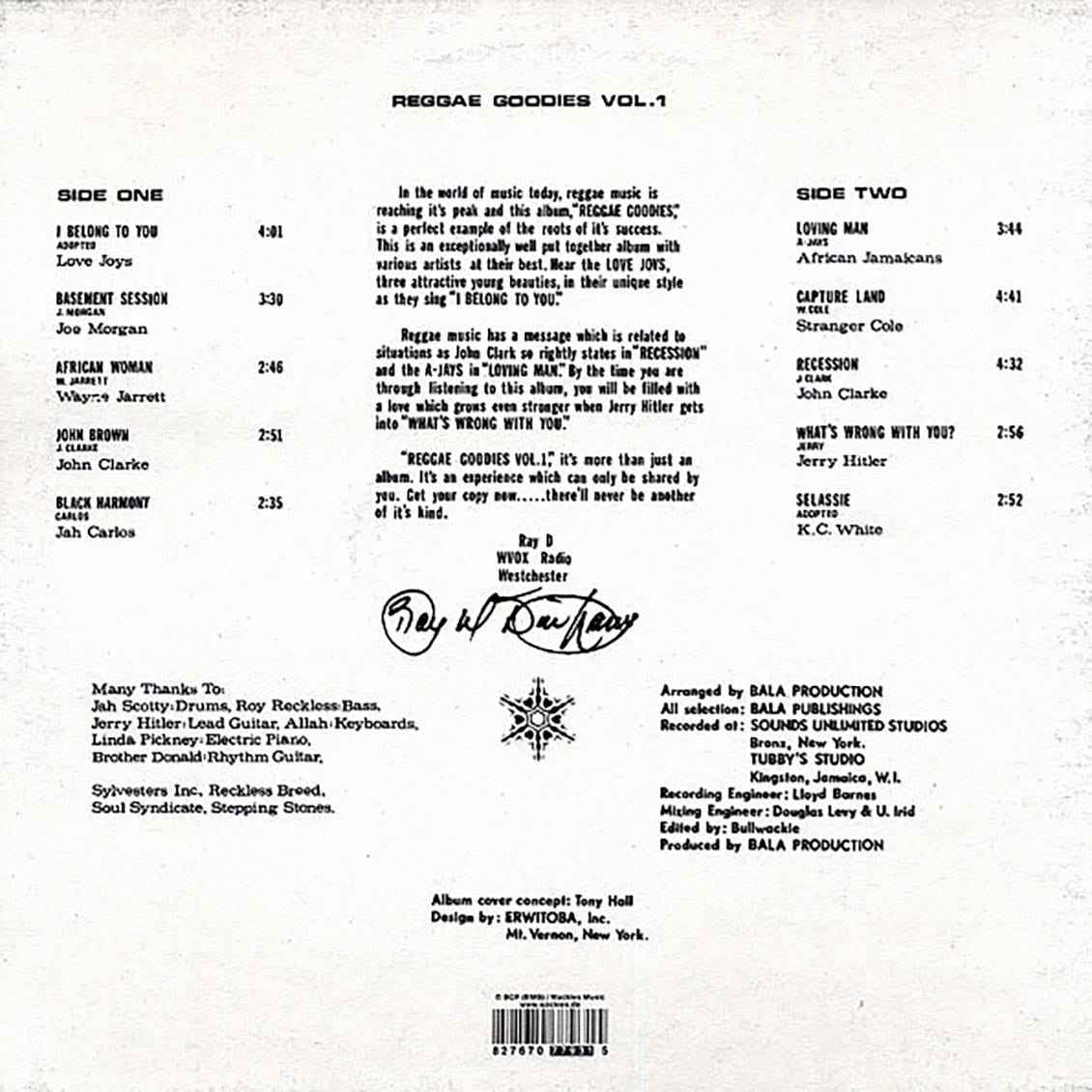 Wackie's - Reggae Goodies Volume 1 vinyl LP back cover