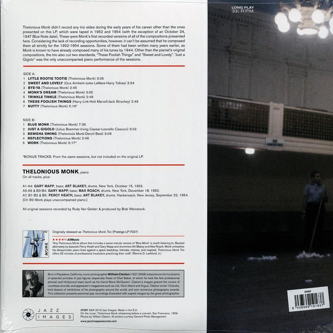 Thelonious Monk Trio - Reflections (+2 bonus tracks) (ltd. ed.) (180g) (deluxe edition) vinyl LP back cover