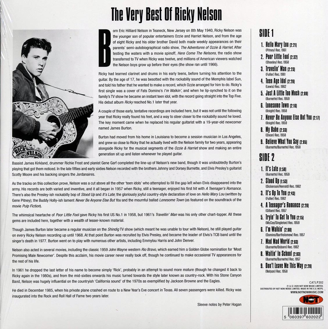 Ricky Nelson - The Very Best Of Ricky Nelson (180g) vinyl LP back cover