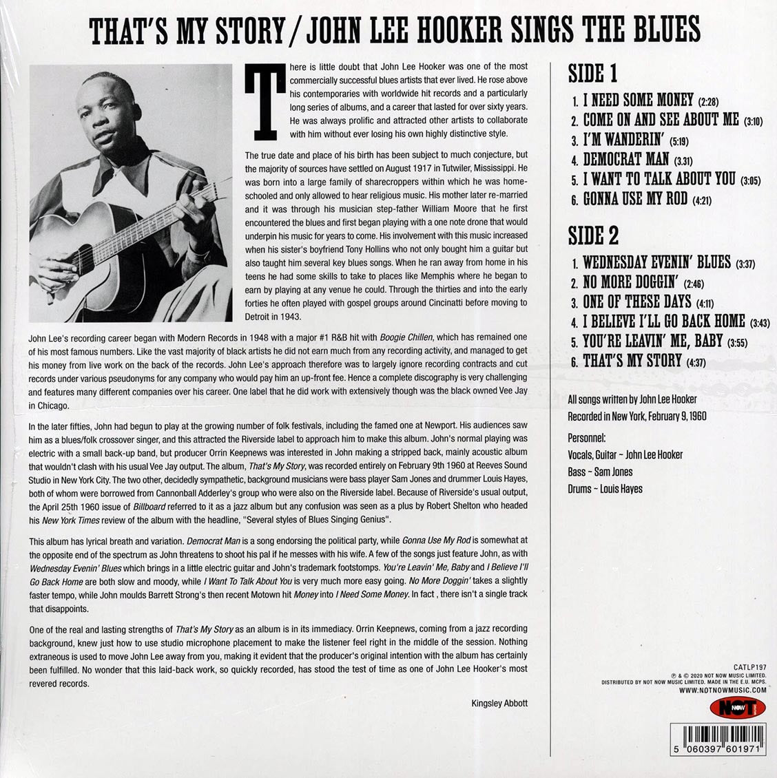 John Lee Hooker - That's My Story: John Lee Hooker Sings The Blues (180g) vinyl LP back cover
