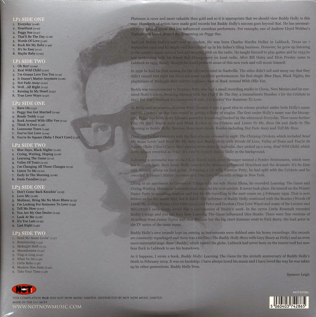 Buddy Holly - The Platinum Collection (50 tracks) (3xLP) (white vinyl) vinyl LP back cover