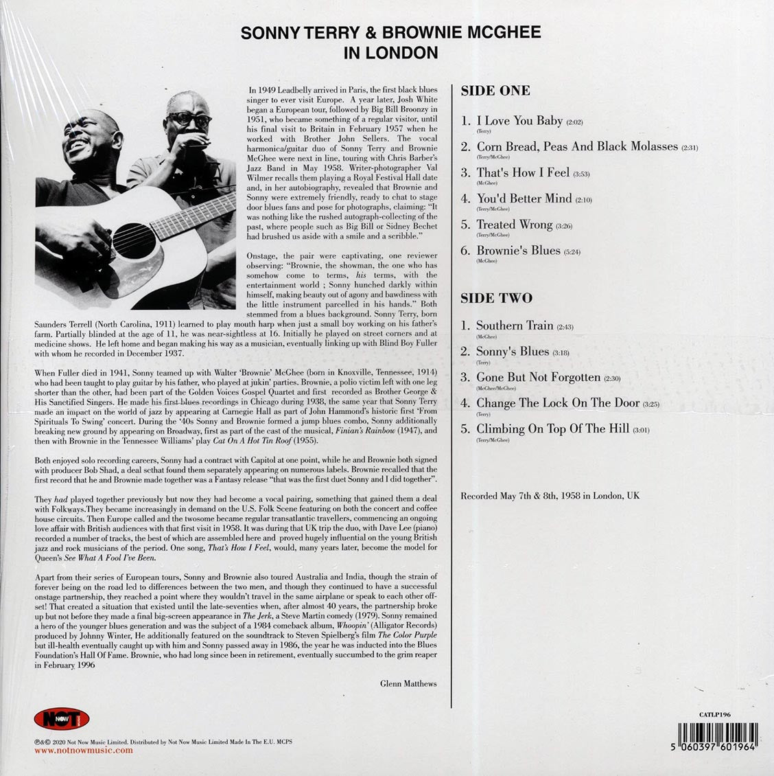 Brownie McGhee, Sonny Terry - In London (180g) vinyl LP back cover
