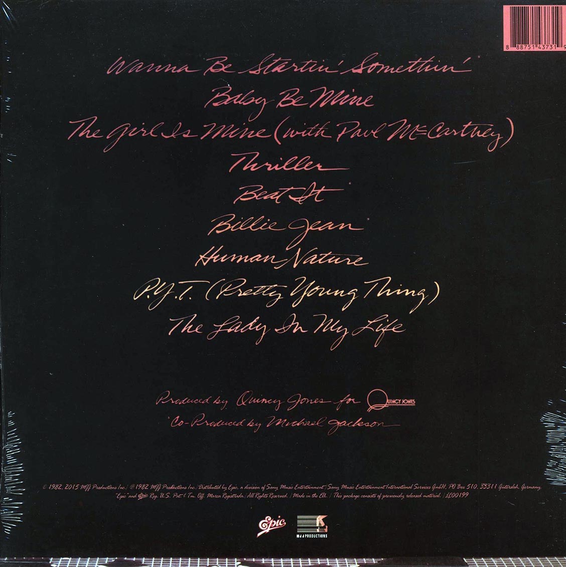 Michael Jackson - Thriller vinyl LP back cover