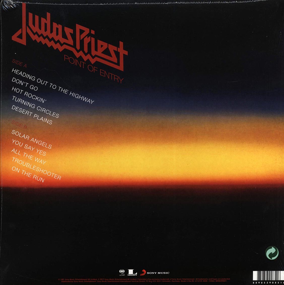 Judas Priest - Point Of Entry (incl. mp3) (180g) vinyl LP back cover