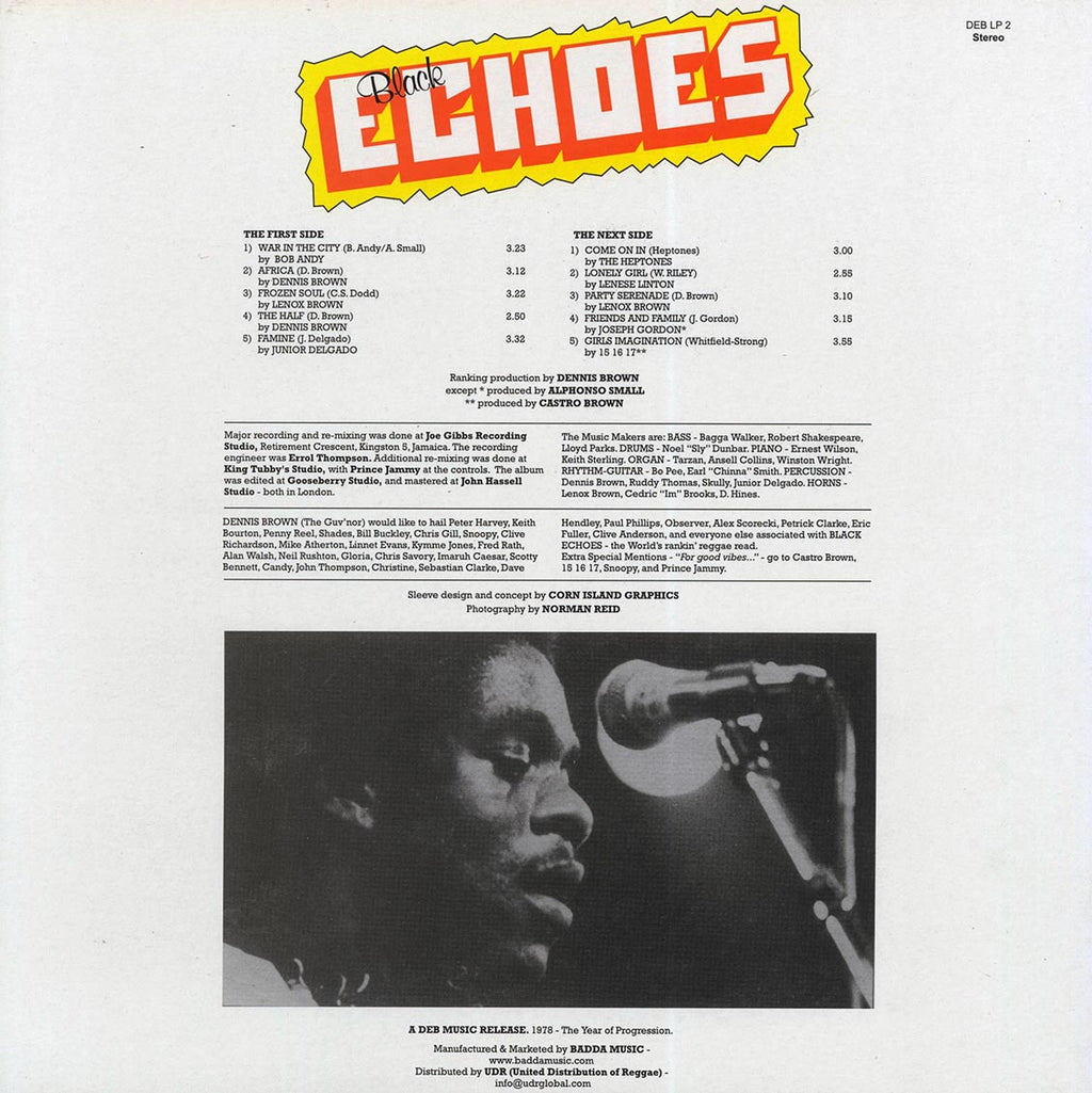 Bob Andy, The Heptones, Jr. Delgado, Dennis Brown, Etc. - Black Echoes vinyl LP back cover