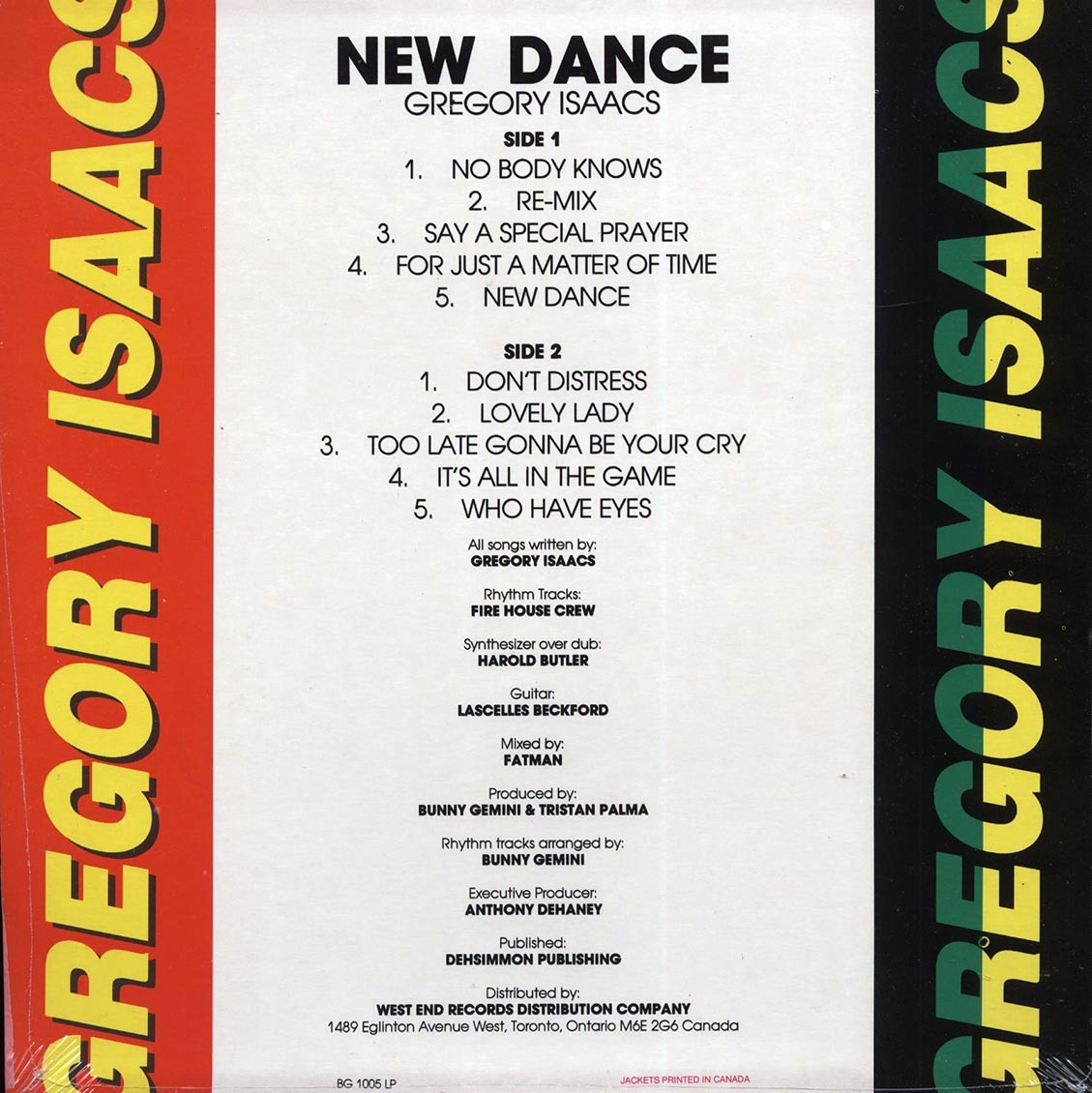 Gregory Isaacs - New Dance (orig. press) vinyl LP back cover