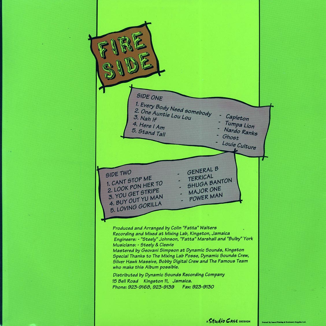 Capleton, Louie Culture, Shugo Banton, Etc. - Fire Side (Jamaica press) (orig. press) vinyl LP back cover