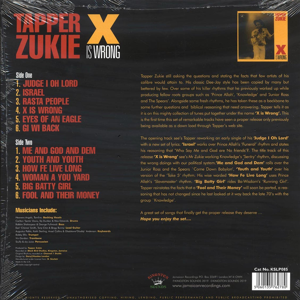 Tappa Zukie - X Is Wrong (180g) vinyl LP back cover