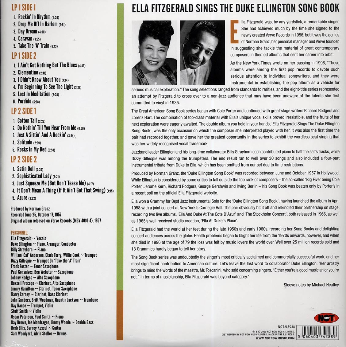 Ella Fitzgerald - Ella Fitzgerald Sings The Duke Ellington Songbook (2xLP) (180g) vinyl LP back cover