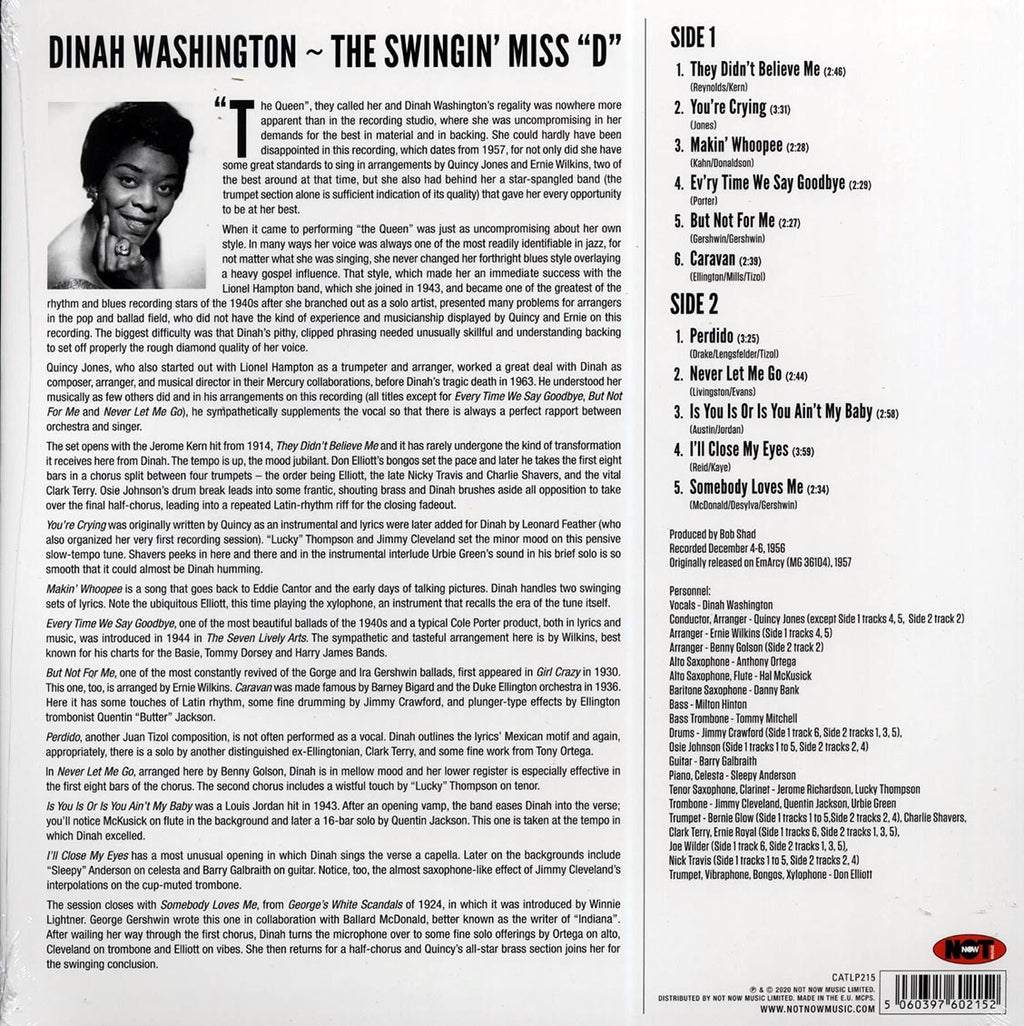 Dinah Washington - The Swingin' Miss D (180g) vinyl LP back cover