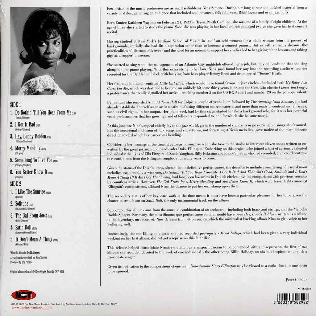 Nina Simone - Sings Ellington! (180g) (remastered) (colored vinyl) vinyl LP back cover